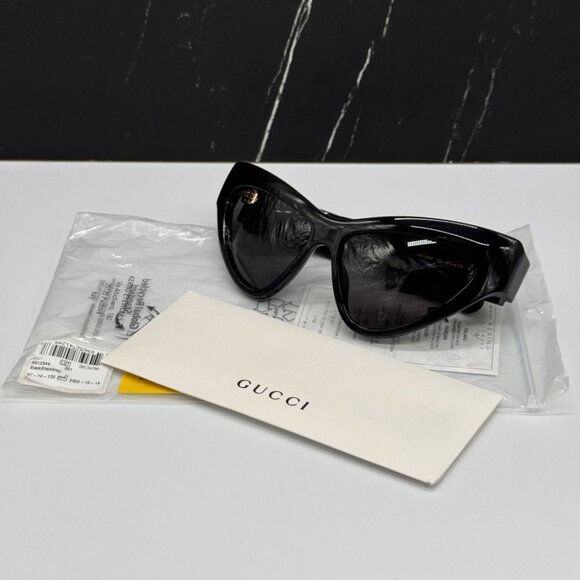 NEW GG1294S 001 GUCCI SUNGLASSES SHINY BLACK GREY CAR EYE WOMEN EYEWEAR GUCCI - Picture 11 of 12